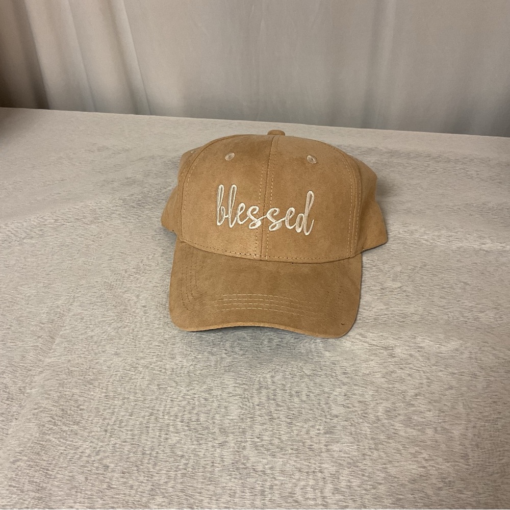 NWOT Beige "Blessed" Embroidered Baseball Caps
